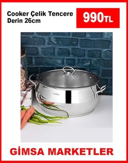 Cooker Çelik Tencere Derin 26Cm