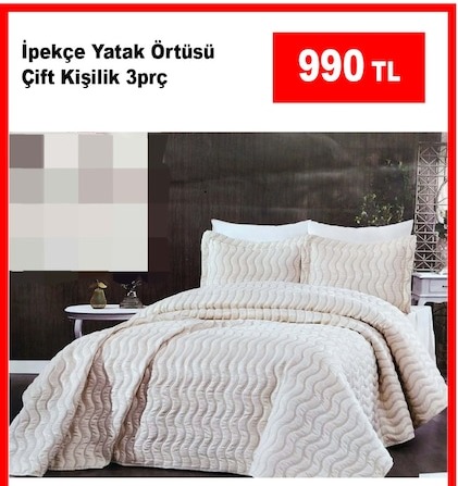 İpekçe Yatak Örtüsü Çift Kişilik 3Prç