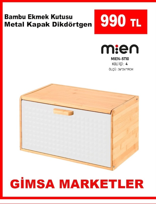 Bambu Ekmek Kutusu Metal Kapak Dikdörtgen