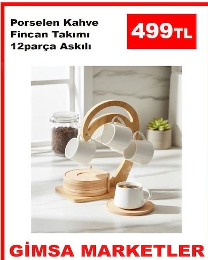 Porselen Kahve Fincan Takimi 12Parça Askılı