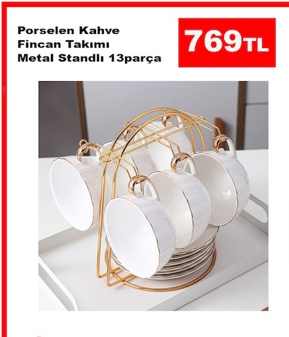 Porselen Kahve Fincan Takimi Metal Standli 13 Parça