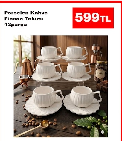 Porselen Kahve Fincan Takimi 12 Parça