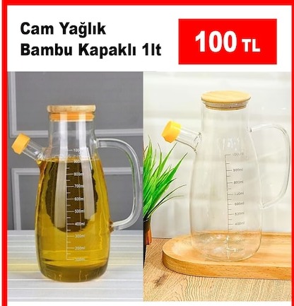 Cam Yağlık Bambu Kapaklı 1Lt