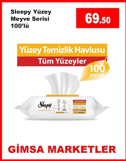 Sleepy Yüzey Islak Mendil 100'Lü