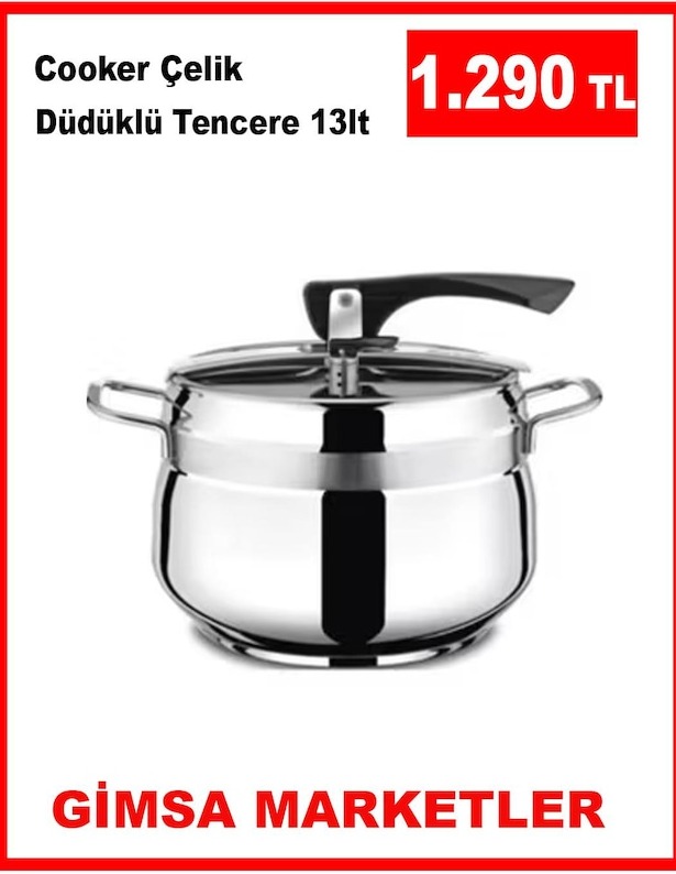 Cooker Çelik Düdüklü Tencere 13Lt