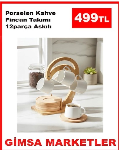 Porselen Kahve Fincan Takımı 12 Parça Askılı