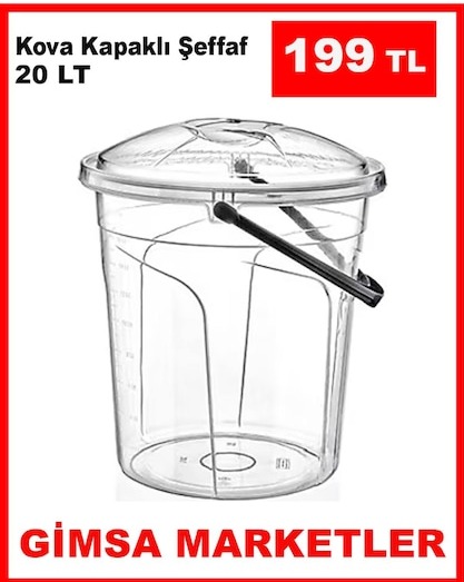 Kova Kapaklı Şeffaf 20 Lt