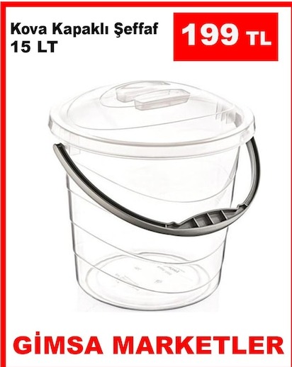 Kova Kapaklı Şeffaf 15 Lt