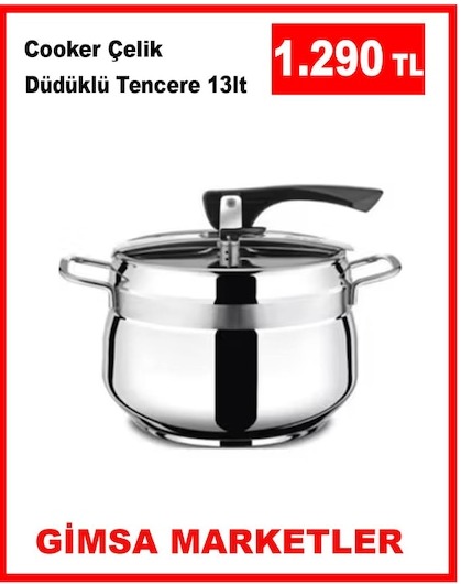 Cooker Çelik Düdüklü Tencere 13Lt