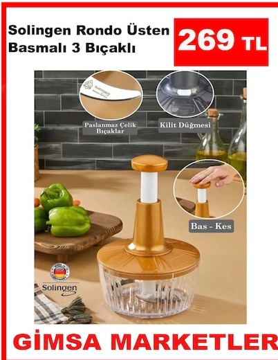 Solingen Rondo Üsten Basmalı 3 Bıçaklı Doğrayıcı