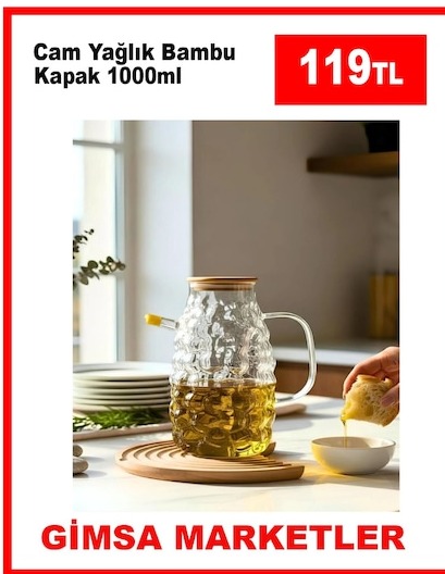 Cam Yağlık Bambu Kapak 1000Ml