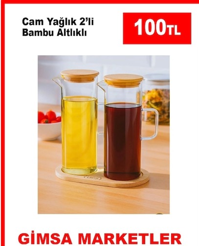Cam Yağlık 2'Li Bambu Altlıklı
