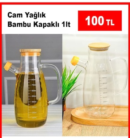 Cam Yağlık Bambu Kapaklı 1Lt