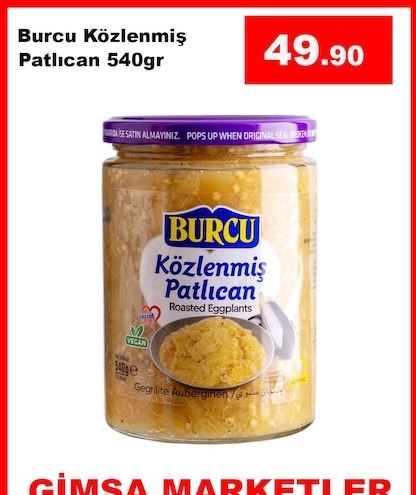 Burcu Közlenmiş Patlıcan 540Gr