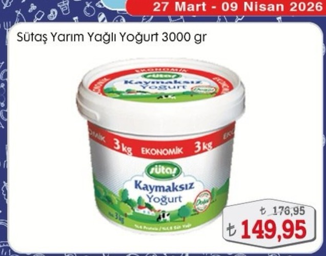 Sütaş Yarım Yağlı Yoğurt 3000 Gr