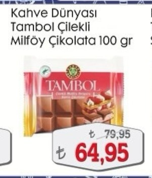 Kahve Dünyası Tambol Çilekli Milföy Çikolata 100 Gr