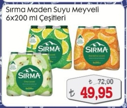 Sırma Maden Suyu Meyveli 6X200 Ml Çeşitleri
