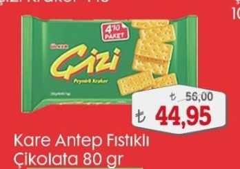 Gizi Peynirli Kraker Kare Antep Fıstıklı Çikolata 80 Gr