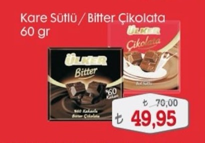 Ülker Kare Sütlü / Bitter Çikolata 60 Gr