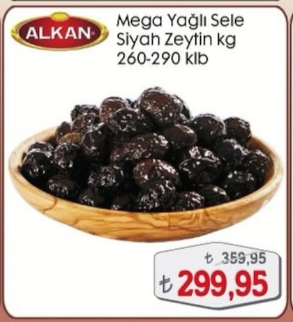 Alkan Mega Yağlı Sele Siyah Zeytin 260-290 Klb
