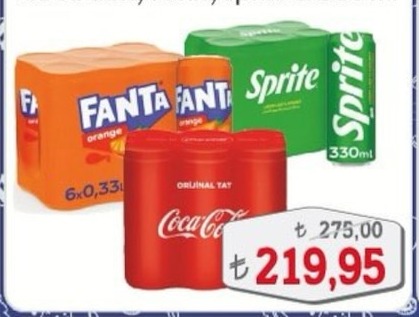 Fanta Orange 6X0.33 Lt, Sprite 330 Ml, Coca Cola Orijinal Tat 3X0.33 Lt