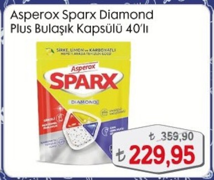 Asperox Sparx Diamond Plus Bulaşık Kapsülü 40'Lı