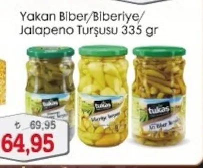 Tukaş Yakan Biber/Biberiye/Jalapeno Turşusu 335 Gr