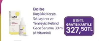 Bolbe Kırışıklık Karşıtı, Sıkılaştırıcı Ve Yenileyici Retinol Gece Serumu 30 Ml (A Vitamini)