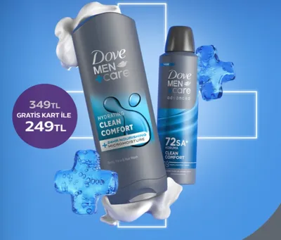 Dove Men Care Hyrdating Clean Comfort Vücut, Yüz Ve Saç Şampuanı + Advanced Clean Comfort Deodorant