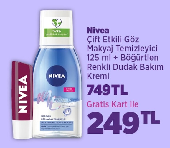 Nivea Çift Etkili Göz Makyaj Temizleyici 125 Ml + Böğürtlen Renkli Dudak Bakım Kremi