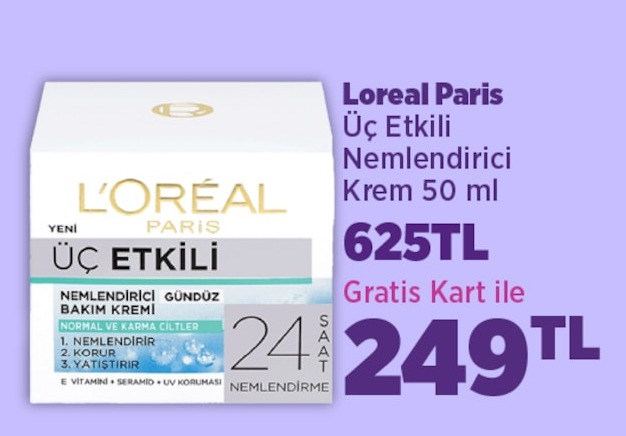 Loreal Paris Üç Etkili Nemlendirici Krem 50 Ml