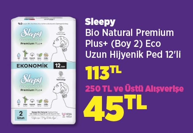 Sleepy Bio Natural Premium Plus+ (Boy 2) Eco Uzun Hijyenik Ped 12'Li