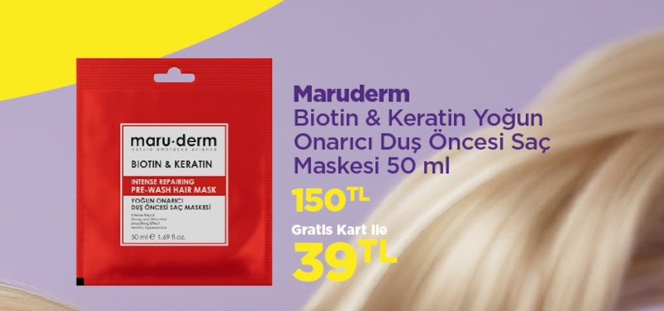 Maruderm Biotin & Keratin Yoğun Onarıcı Duş Öncesi Saç Maskesi 50 Ml