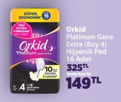 Orkid Platinum Gece Extra Hijyenik Ped 16 Adet