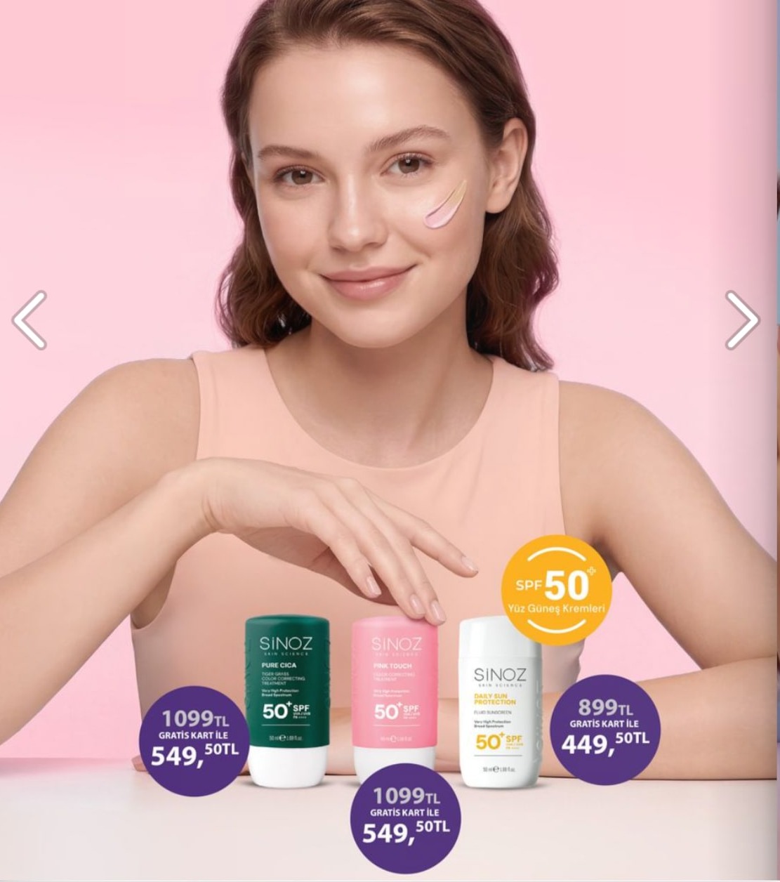 Sinoz Pure Cica Color Correcting Günlük Güneş Koruyucu Spf 50