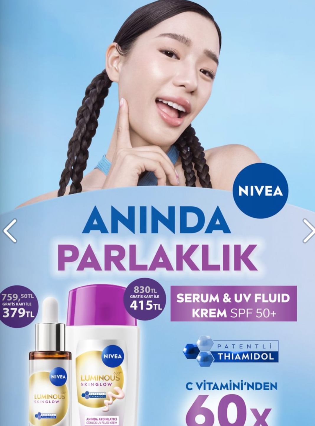 Nivea Luminous Skin Glow Serum & Uv Fluid Krem Spf 50+