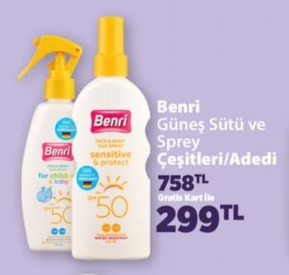 Benri Güneş Sütü Ve Sprey Çeşitleri/Adedi