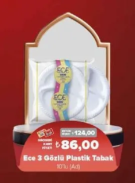 Ece 3 Gözlü Plastik Tabak 10'Lu (Ad)