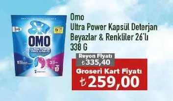 Omo Ultra Power Kapsül Deterjan Beyazlar & Renkliler 26'Lı 338 G