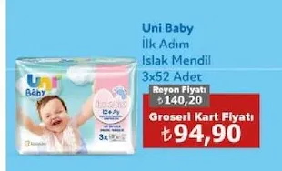 Uni Baby İlk Adım Islak Mendil 3X52 Adet