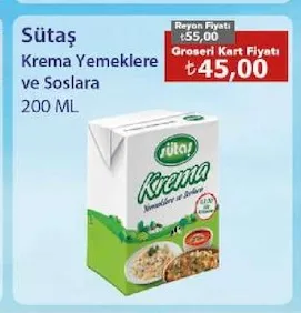 Sütaş Krema Yemeklere Ve Soslara 200 Ml