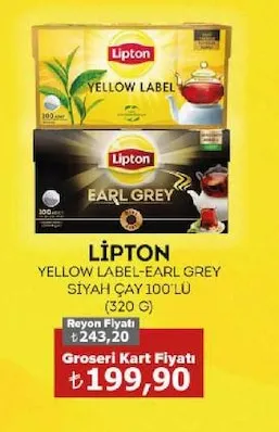 Lipton Yellow Label-Earl Grey Siyah Çay 100'Lü (320 G)