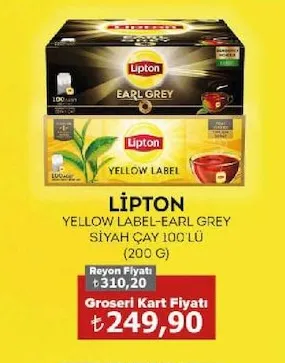 Lipton Yellow Label-Earl Grey Siyah Çay 100'Lü (200 G)