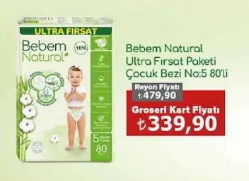 Bebem Natural Ultra Fırsat Paketi Çocuk Bezi No:5 80'Li