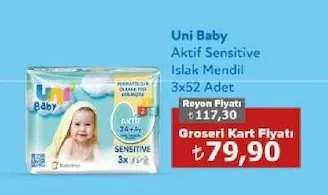 Uni Baby Aktif Sensitive Islak Mendil 3X52 Adet