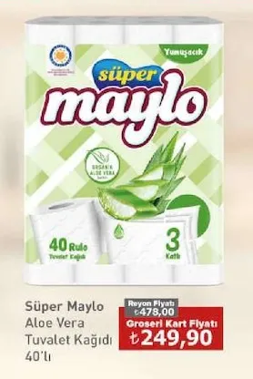Süper Maylo Aloe Vera Tuvalet Kağıdı 40'Lı