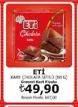 Eti Kare Çikolata Sütlü (60 G)