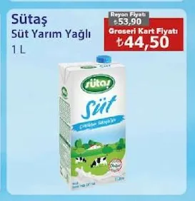 Sütaş Süt Yarım Yağlı 1 L