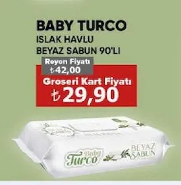 Baby Turco Islak Havlu Beyaz Sabun 90'Lı
