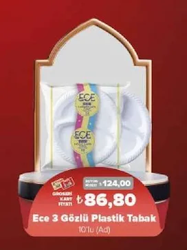 Ece 3 Gözlü Plastik Tabak 10'Lu (Ad)